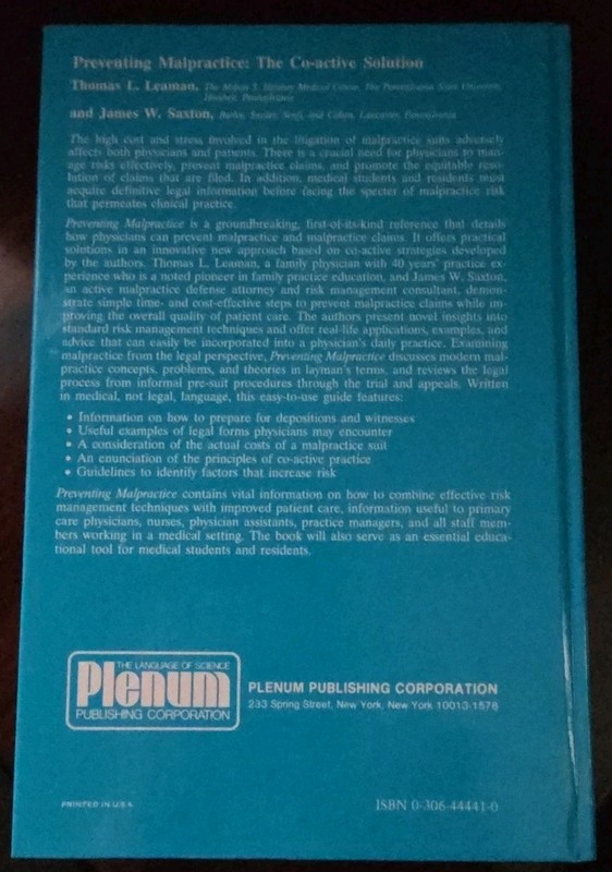 Preventing Malpractice : The Co-Active Solution by J. W. Saxton and T. L. Leaman gallery