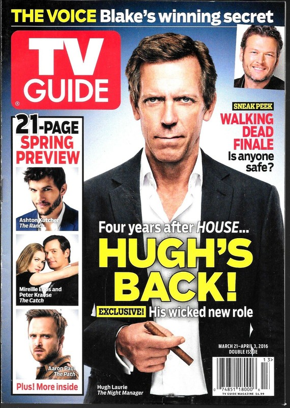 TV GUIDE-3/2016-HUGH LAURIE-21 PAGE SPRING PREVIEW-THE CATCH-NO MAILING LABEL