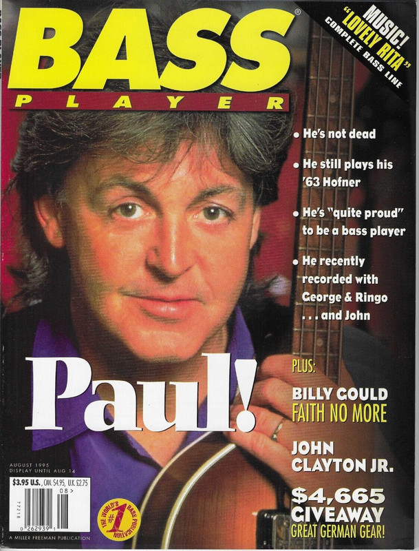 Bass Player Magazine Aug 1995 Paul McCartney 63 Hofner Billy Gould John Clayton