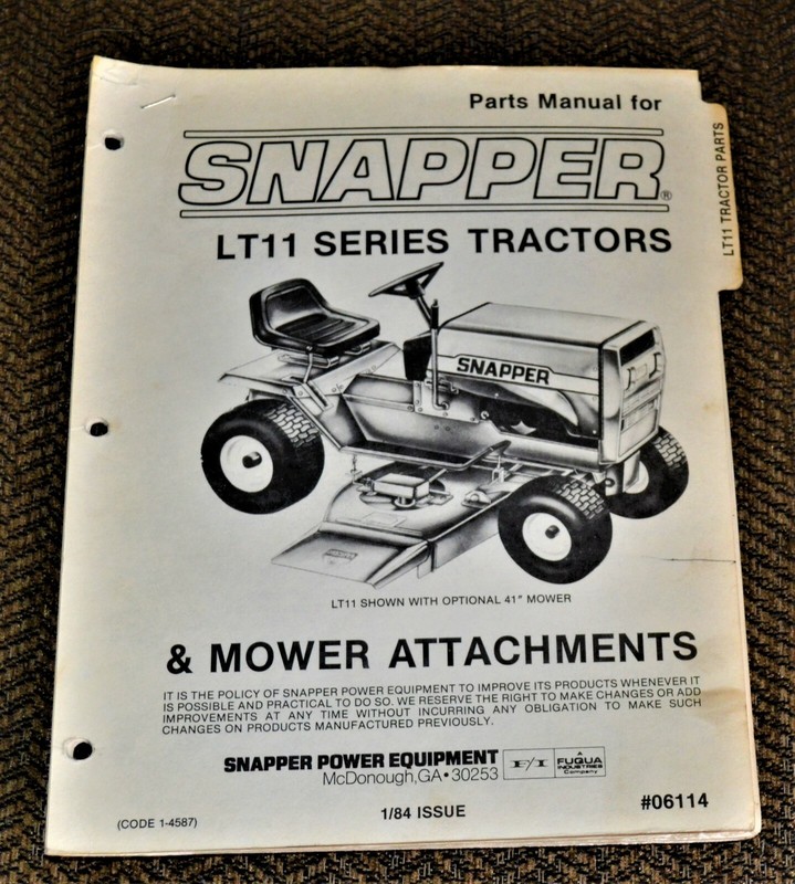 1984 Snapper Tractor Manual 06114 LT11 Series Tractors & Mower Attachments