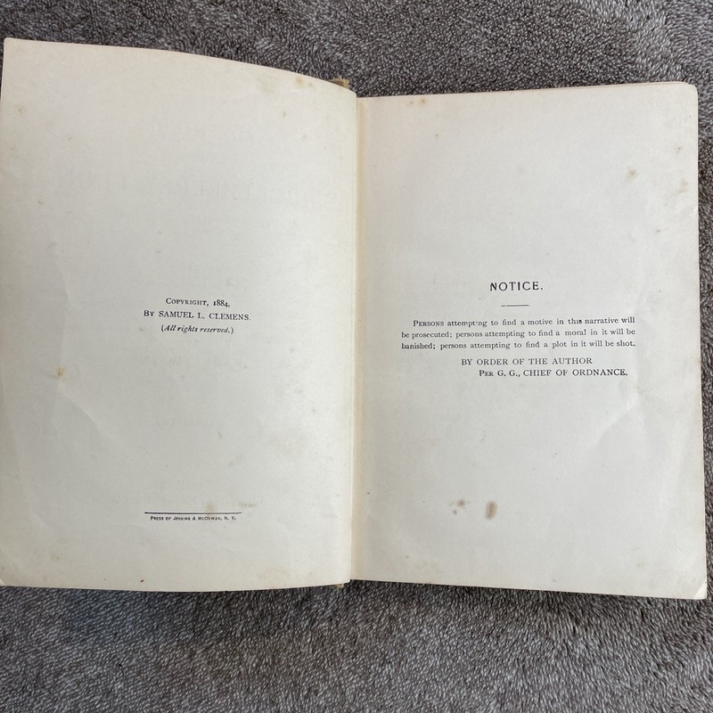 1894 Mark Twain ADVENTURES OF HUCKLEBERRY FINN Charles L Webster Tan Cloth gallery