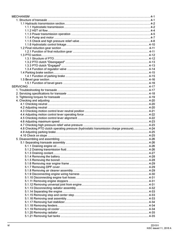 KUBOTA ZD1511 Zero Turn Workshop Manual 2016, - JACKET - XL FOLDOUT PAGES gallery