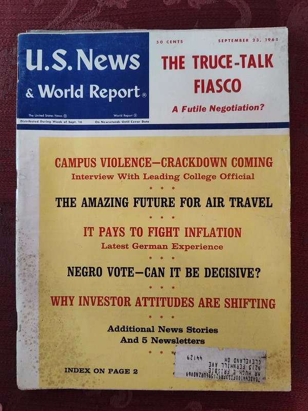 U S NEWS World Report September 23 1968 Vietnam Truce Talks Campus Violence