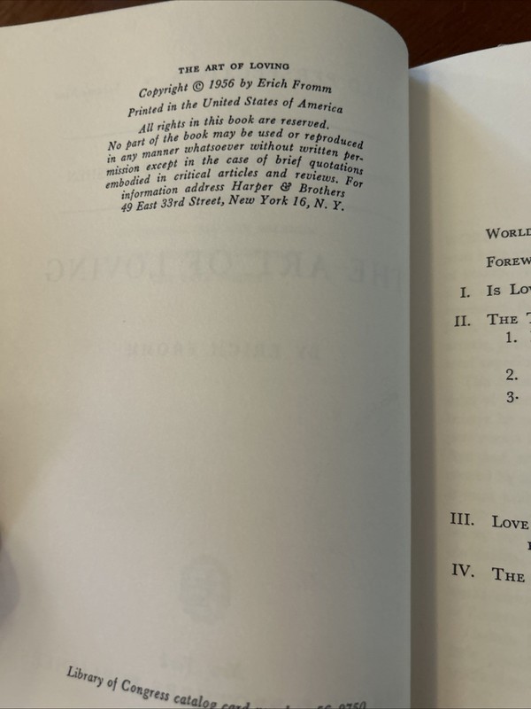 RARE The Art Of Loving Erich Fromm Harper 1st Printing 1956 HCDJ VG gallery