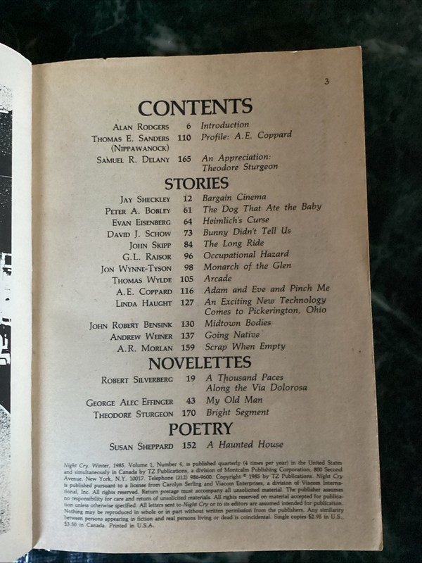 Night Cry Winter 1985 Anniversary Issue Sturgeon Magazine gallery