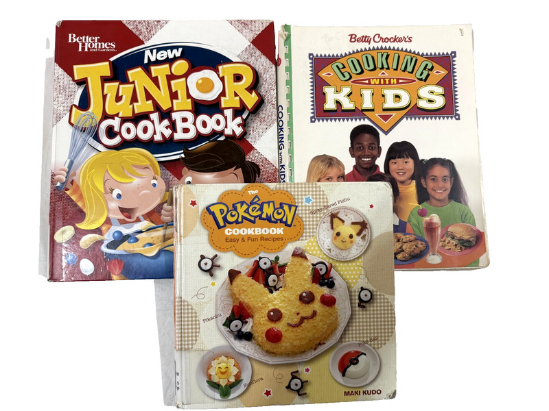 Kid’s Cookbook Lot 3 BH&G New Junior, BC Cooking w/Kids, The Pokemon Cookbooks