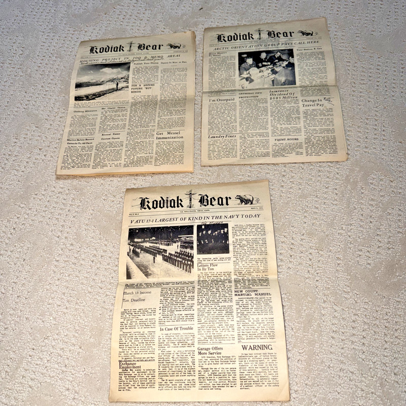 3- 1951 U.S. NAVAL STATION, KODIAK ALASKA Newspaper KODIAK BEAR (Set 3)