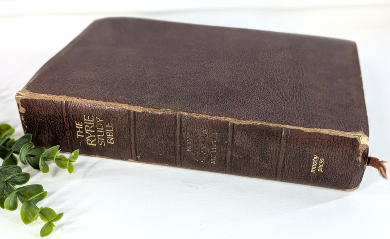 BISON GRAIN!✝️Vntg Ryrie Study Bible NASB 1978 Red Letter Moody Press Tab Index