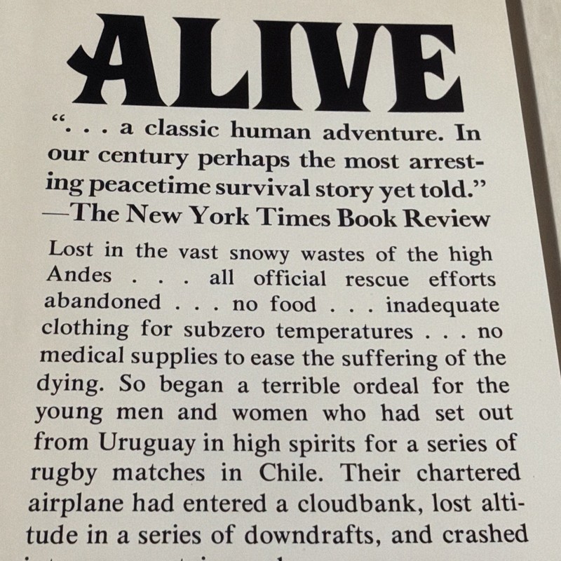 Alive The Story of the Andes Survivors by Piers Paul Read 1st Ed. HC DJ B-42026 gallery