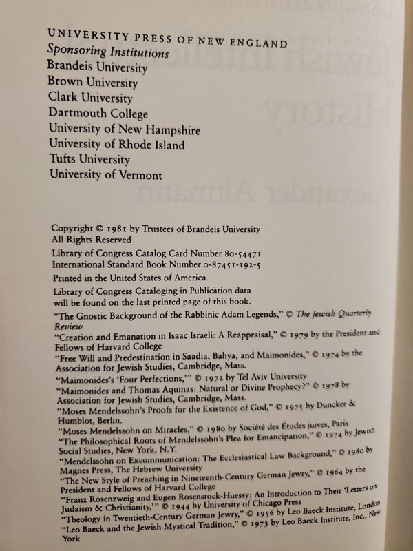 Essays in Jewish Intellectual History by Alexander Altmann 1981 Hardcover Book gallery