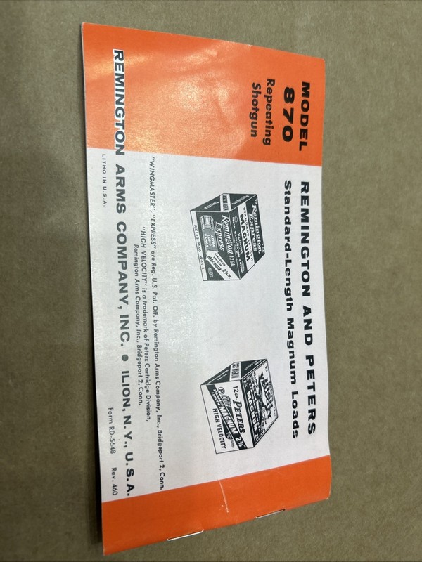 REMINGTON WINGMASTER MODEL 870 REPEATING SHOTGUN INSTRUCTIONAL MANUAL, 5 SHOT gallery