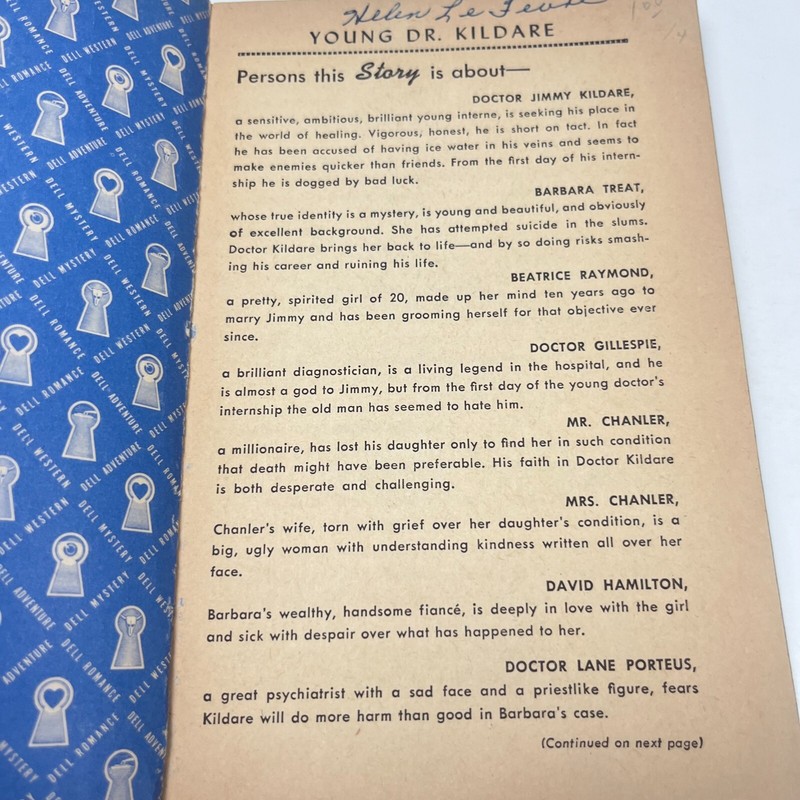 Map Back #329: Young Dr. Kildare 1st PB 1941 Max Brand, DELL Pulp Romance GGA gallery