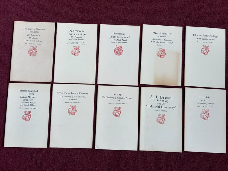 10 Newcomen Society Pamphlets on Colleges and Universities. 1950’s. 24-32 pp.