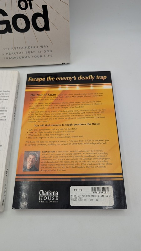 John Bevere LOT Holy Spirit + 9781591854135 Bait of Satan+ 9781400336708 Awe of gallery