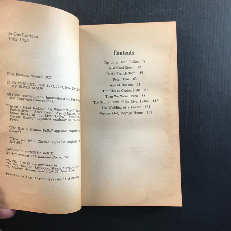 Tip on a Dead Jockey Irwin Shaw 1957 1st Printing Film Tie-In Signet Book gallery