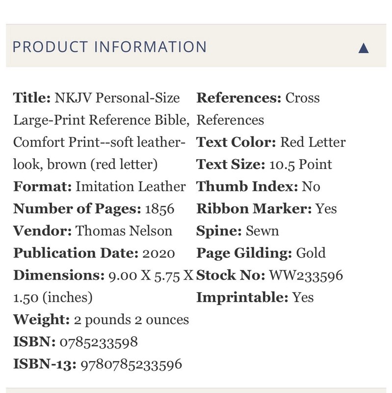 SNAP CLOSURE NKJV LARGE PRINT(10.5pt) Personal Size Brown Leathersoft Bible gallery