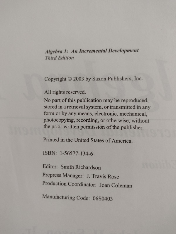 Algebra 1 An Incremental Development John H. Saxon Jr. 2003 Third Edition Math gallery