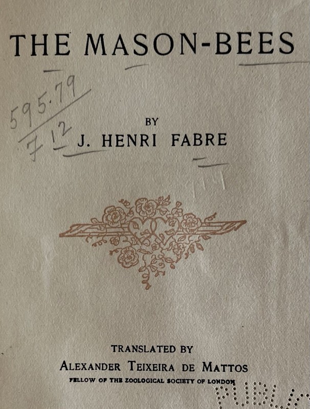 THE MASON-BEES [Chalicodomae) by J. Henri Fabre 1914 1st Ex-Library HC