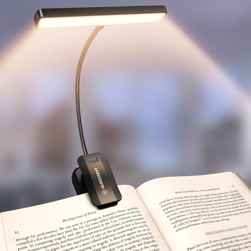 LED Book Light 90 Hrs Lasting Rechargeable Reading Light 5 Amber Color Dimming