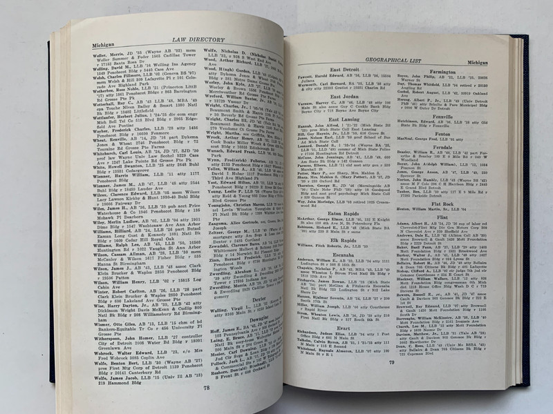 University of Michigan LAW SCHOOL ALUMNI DIRECTORY 1860-1950 gallery