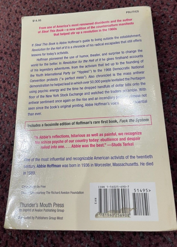 Revolution For the Hell of It by Free 1968 Dial Press, w/ Abbie Hoffman gallery