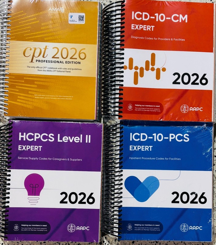 AMA CPT Book, ICD-10 Code Book, HCPCS Book, ICD-10-PCS Complete Code Set – 2026