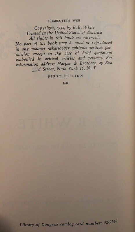 E B White / Charlotte's Web 1st Edition 1952 gallery