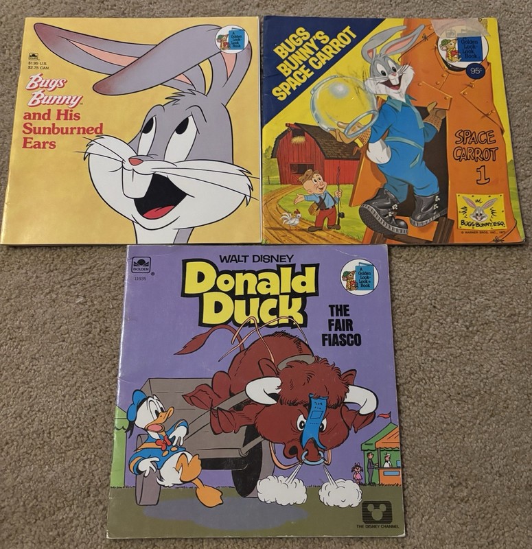 Vintage 3 Pc Lot Walt Disney Paperback Picture Books Donald Duck Bugs Bunny