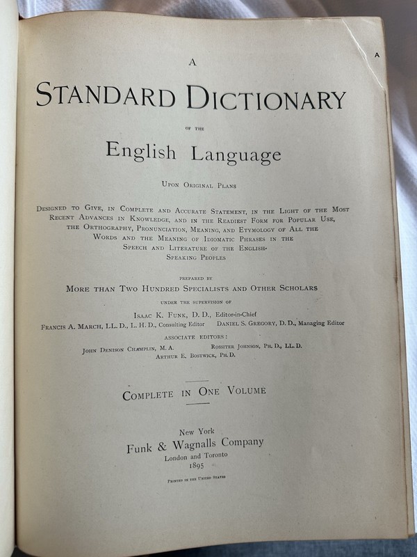 Antique Funk & Wagnalls Standard Dictionary English Language 1895 First Edition gallery