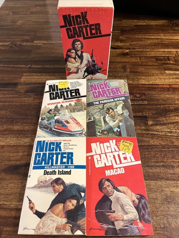 NICK CARTER VTG 1970’s Spy Thriller PAPERBACK BOOK Lot Store Display Box SLEEVE