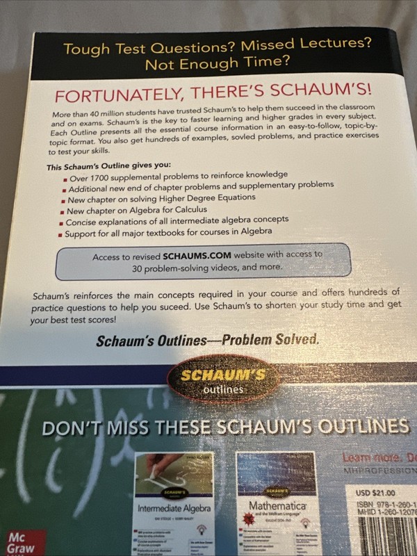 Schaum's Outlines College Algebra 5th ED Moyer & Spiegel PB 2018--VG+ gallery