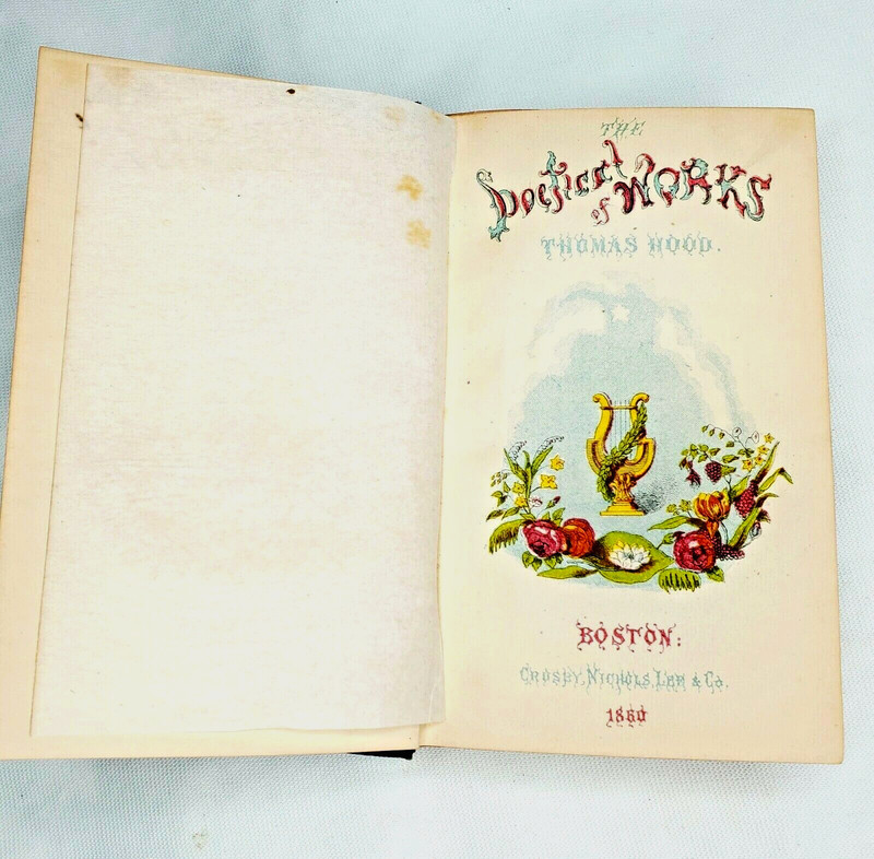 1861 Poetical Works of Thomas Hood Pub by Crosby Nichols Lee & Co BOSTON POETRY gallery