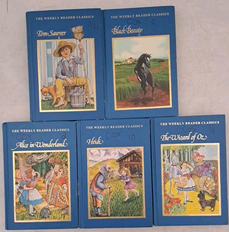 The Weekly Reader Classics Lot Of 5 Blue Hardcovers-Heidi-Tom Sawyer Etc