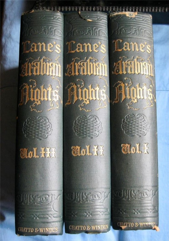 antique 3 VOL Set LANE’S ARABIAN NIGHTS 1912 Illustrated Chatto & Windus NICE