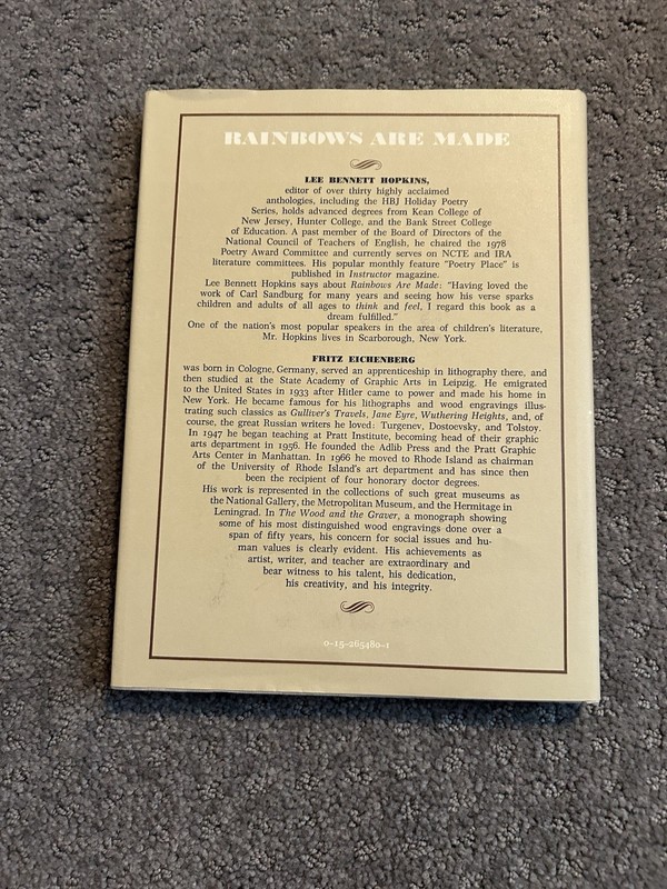 Rainbows Are Made Poems Carl Sandburg 1982 First SIGNED BY LEE BENNETT HOPKINS gallery