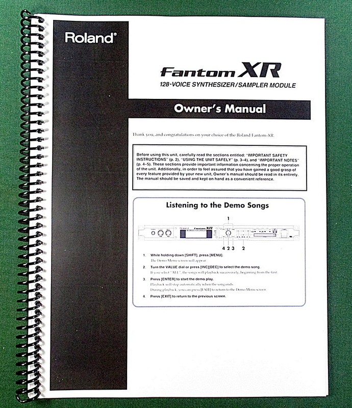 Roland Fantom XR Owner’s Instruction Manual: 284 Pages & Protective Covers!