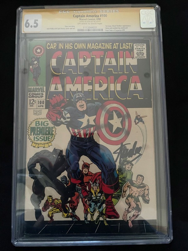 Captain America #100 1st Cap In Own Series Signed Stan Lee SS CGC 6.5 1113344031