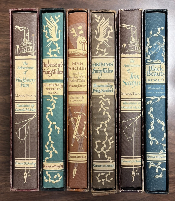 ILLUSTRATED JUNIOR LIBRARY LOT vgt 1945 w/Slipcover – Black Beauty Tom Sawyer
