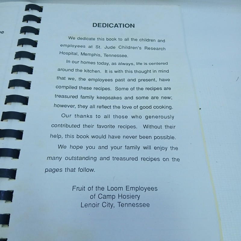 1990 Fruit of The Loom Camp Hosiery St Jude Danny Thomas Cookbook Lenoir City Tn gallery