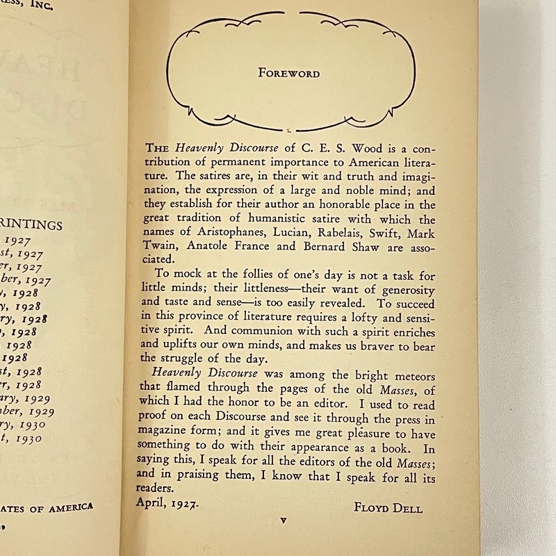 Heavenly Discourse by Charles Erskine Scott Wood HC 1930 humanistic satire illus gallery