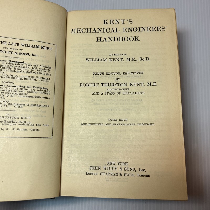 KENT'S Mechanical Engineers' Handbook Tenth Edition (1923 John Wiley & Sons NY) gallery