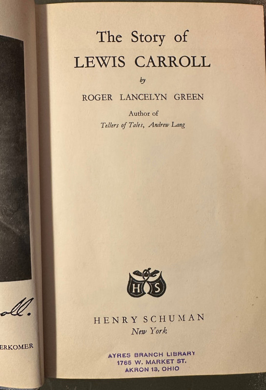 The Story of Lewis Carroll. Roger Lancelyn Green. HC. 1951 1st. Library book gallery