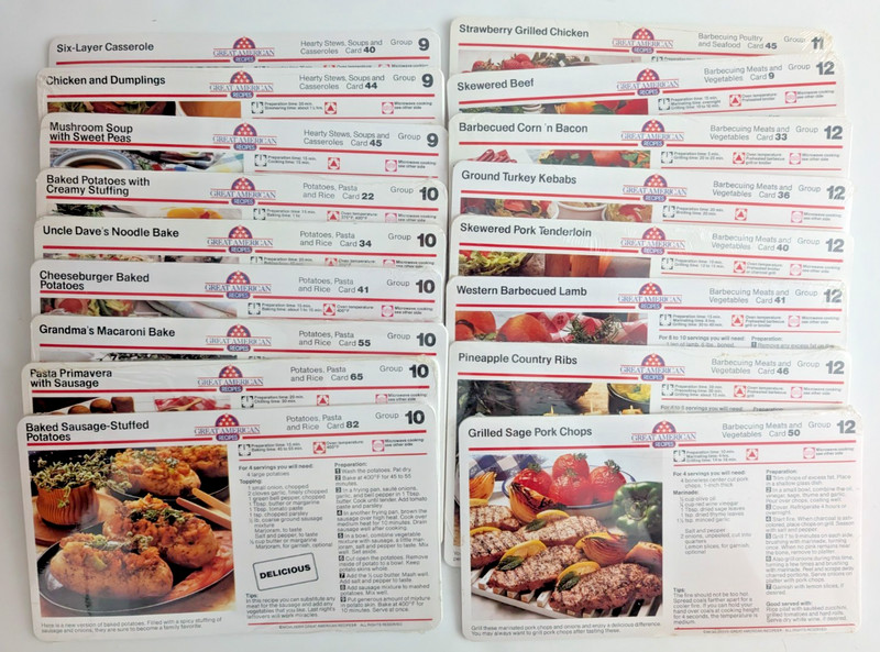 Lot of 17 Vtg 1980’s GREAT AMERICAN RECIPE CARDS Groups 9-12 Stews BBQ Sides NOS