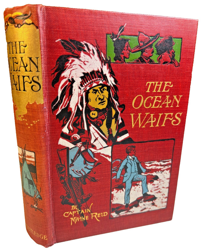 Antique Ornate Gilded Gilt Victorian Book THE OCEAN WAIFS Pictorial Cloth Cover