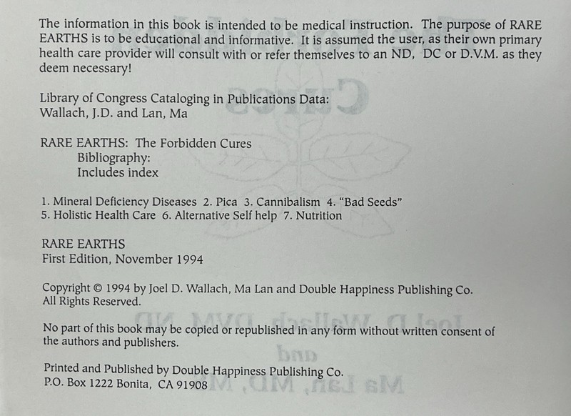 MEDICINE: Rare Earths: The Forbidden Cures by Joel Wallach & Ma Lan - 1994 PB gallery
