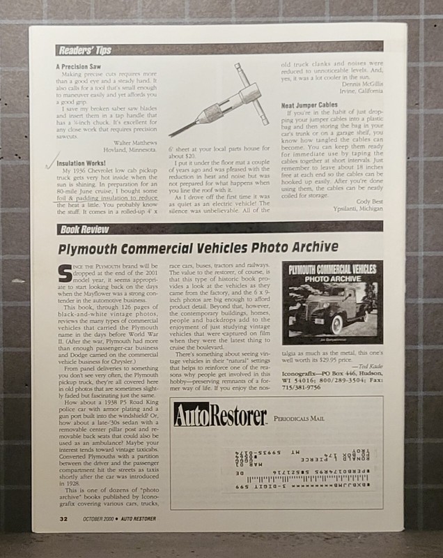 Auto Restorer: How to Guide October 2000 Volume 12 Number 10 AR151 gallery