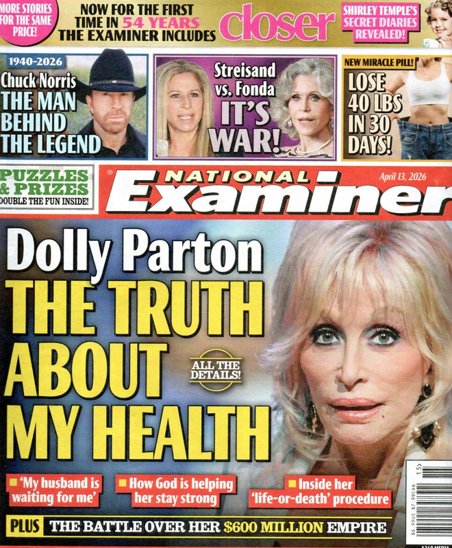 National Examiner April 13 2026 Dolly Parton Chuck Norris Shirley Temple Cher