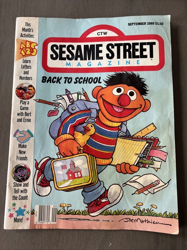 Sesame Street Magazine September 1989 Ernie Cover Back To School Missing Pg 7-8