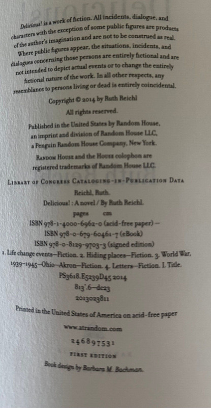 Delicious! A Novel Ruth Reichl First Edition 2014 REDUCED gallery