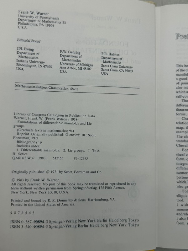Foundations of Differentiable Manifolds Lie Groups Warner 1983 Math gallery